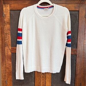 Women’s Faherty Cream Long Sleeve Top with Red and Blue Stripes